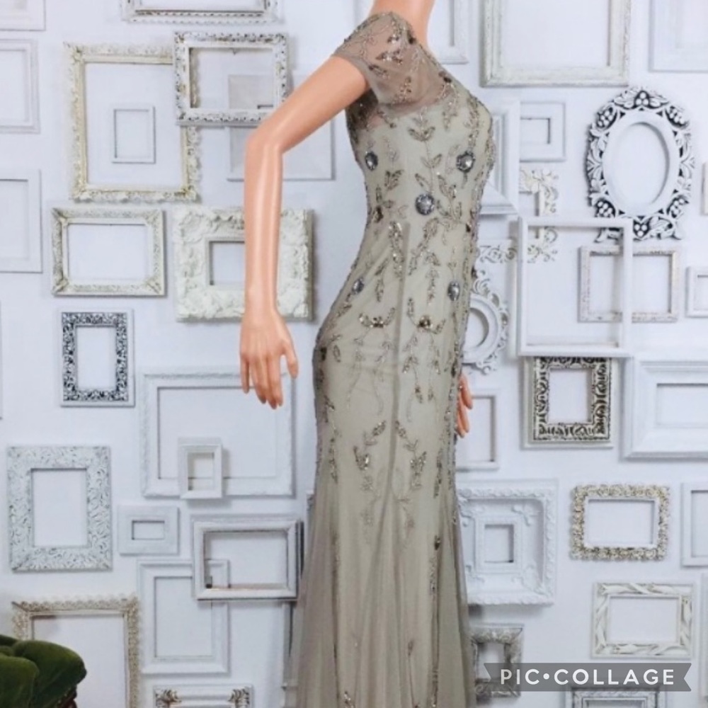Adrianna Papell beaded short sleeves V- neck long gown - Picture 5 of 10